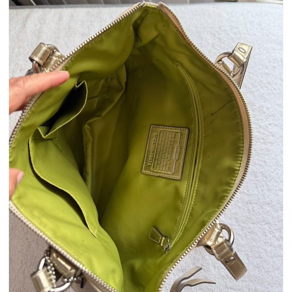 Coach Bag Poppy Glam Tote Tattersall Lurex Sequin Signature Metallic golden Sz-M - Picture 12 of 15